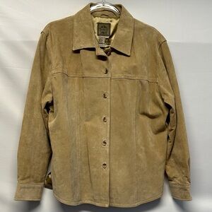 Vintage AMI Suede Leather Button-Front Women’s Shacket Jacket Beige Tan Lined
